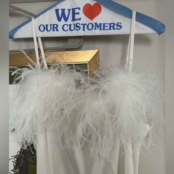 SLEEPER Boheme Slip Dress with Feathers in White - Picture 4 of 6